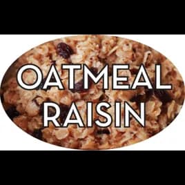Oatmeal Raisin Bakery Flavor Label 1.25X2 IN Oval 4 Color Process 500 Count/Roll 20 Rolls/Case 10000 Count/Case