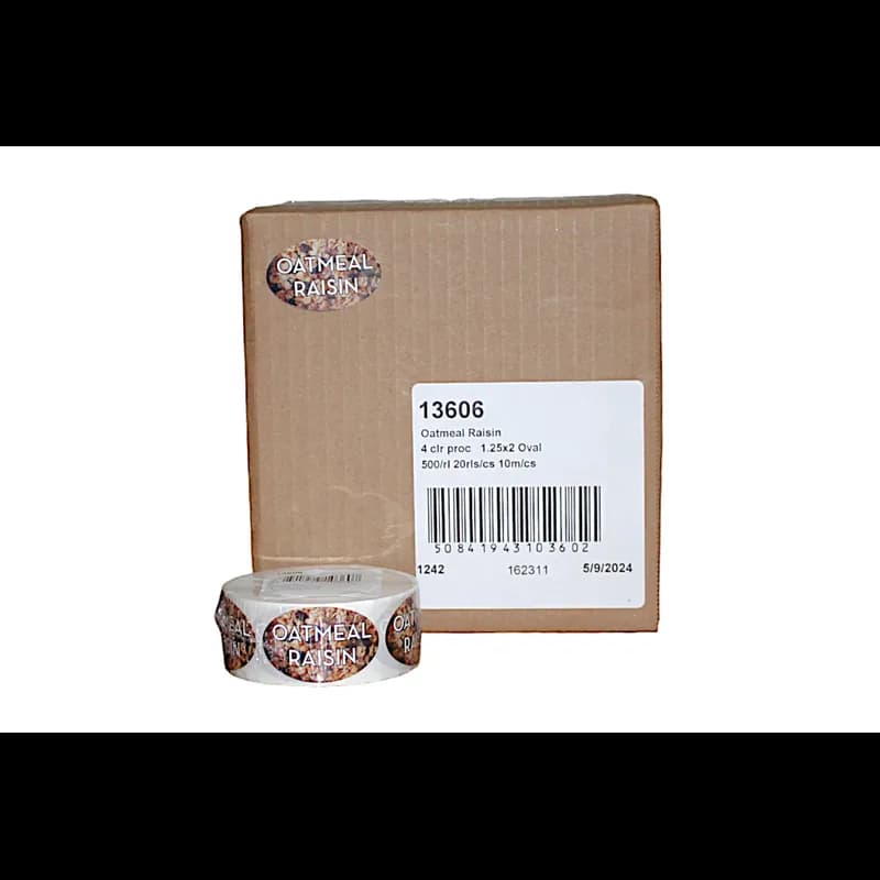 Oatmeal Raisin Bakery Flavor Label 1.25X2 IN Oval 4 Color Process 500 Count/Roll 20 Rolls/Case 10000 Count/Case