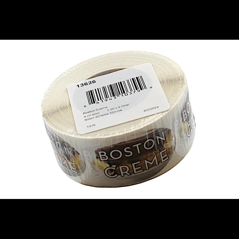 Boston Creme Bakery Flavor Label 1.25X2 IN Oval 4 Color Process 500 Count/Roll 5 Rolls/Sleeve