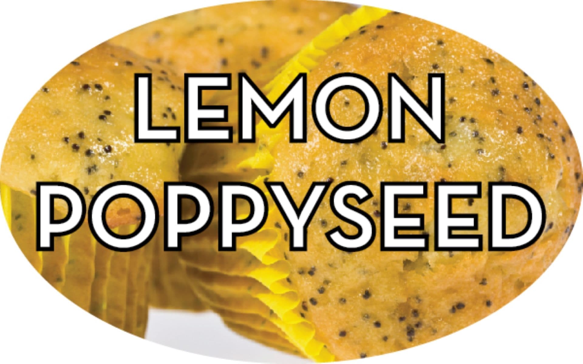 Lemon Poppyseed Bakery Flavor Label 1.25X2 IN Oval 4 Color Process 500 Count/Roll 5 Rolls/Sleeve