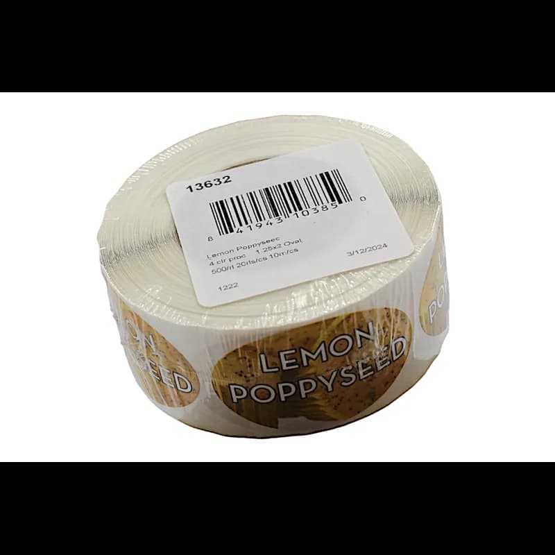 Lemon Poppyseed Bakery Flavor Label 1.25X2 IN Oval 4 Color Process 500 Count/Roll 5 Rolls/Sleeve