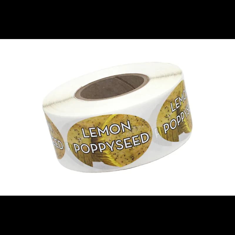 Lemon Poppyseed Bakery Flavor Label 1.25X2 IN Oval 4 Color Process 500 Count/Roll 5 Rolls/Sleeve