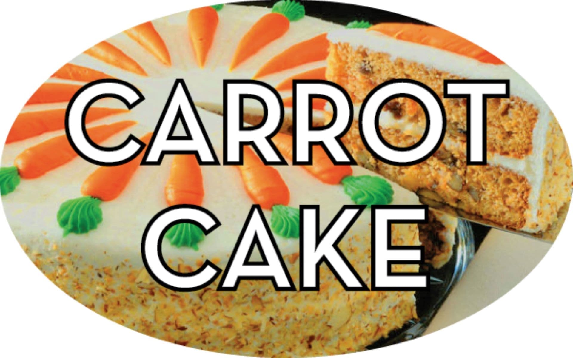 Carrot Cake Bakery Flavor Label 1.25X2 IN Oval 4 Color Process 500 Count/Roll 5 Rolls/Sleeve
