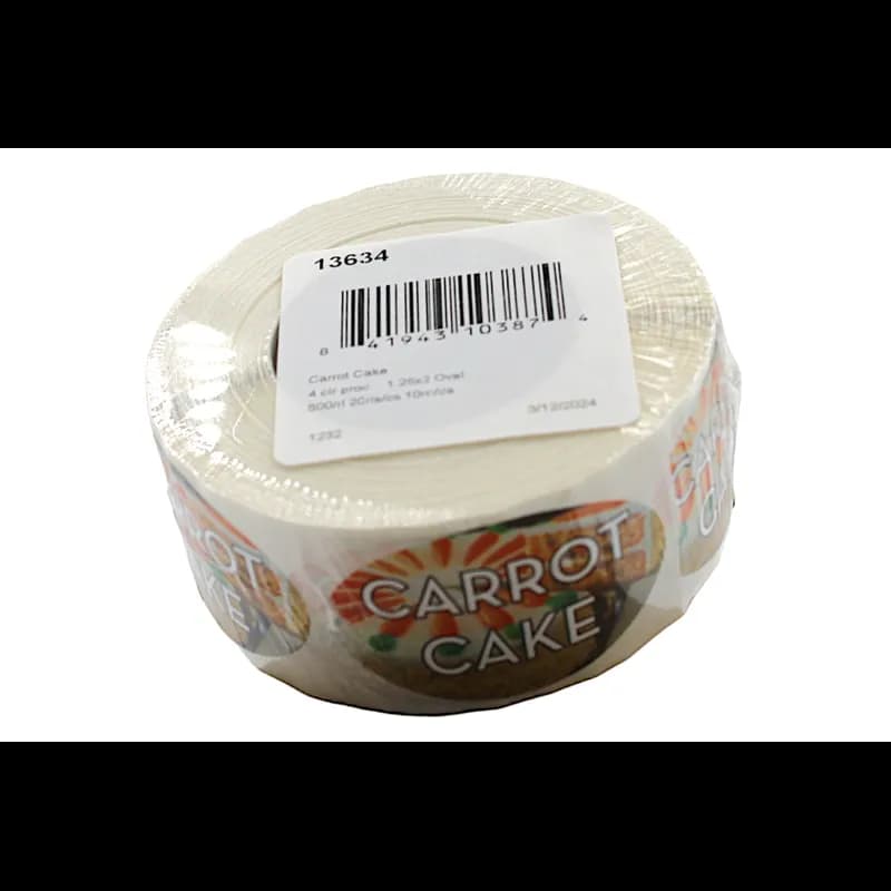Carrot Cake Bakery Flavor Label 1.25X2 IN Oval 4 Color Process 500 Count/Roll 5 Rolls/Sleeve