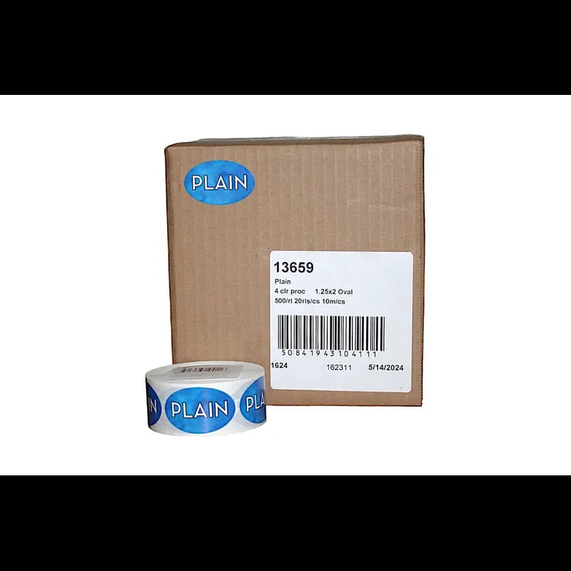 Plain Bakery Flavor Label 1.25X2 IN Oval 4 Color Process 500 Count/Roll 20 Rolls/Case 10000 Count/Case
