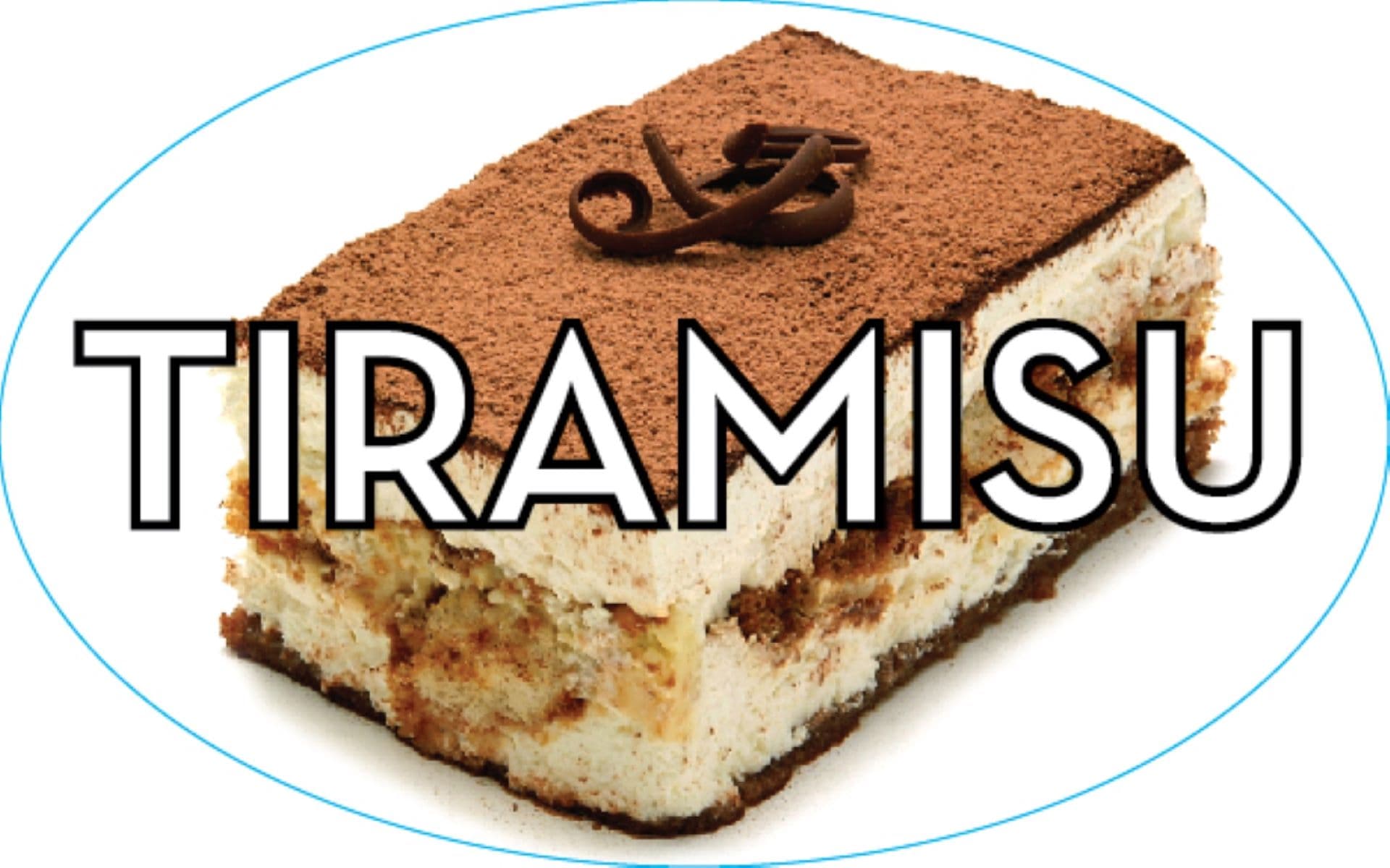 Tiramisu Bakery Flavor Label 1.25X2 IN Oval 4 Color Process 500 Count/Roll 5 Rolls/Sleeve