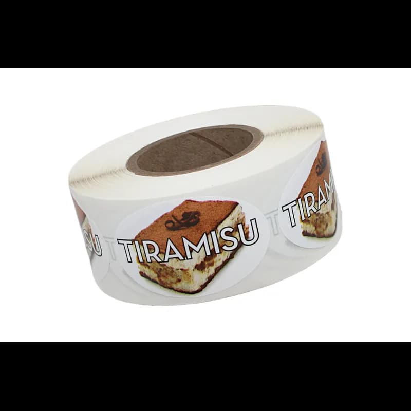 Tiramisu Bakery Flavor Label 1.25X2 IN Oval 4 Color Process 500 Count/Roll 5 Rolls/Sleeve