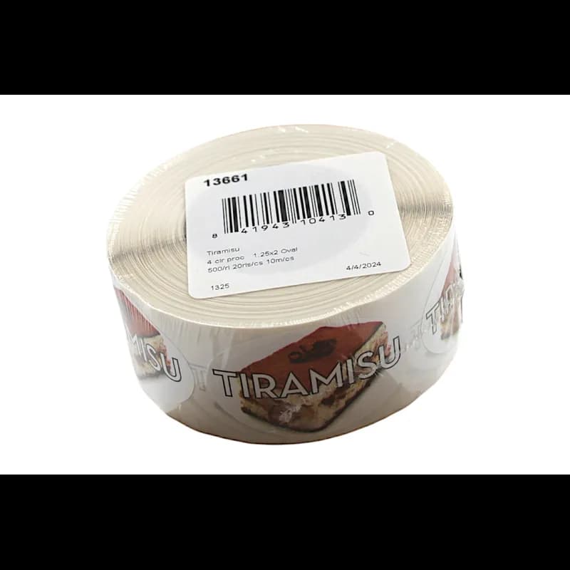 Tiramisu Bakery Flavor Label 1.25X2 IN Oval 4 Color Process 500 Count/Roll 5 Rolls/Sleeve
