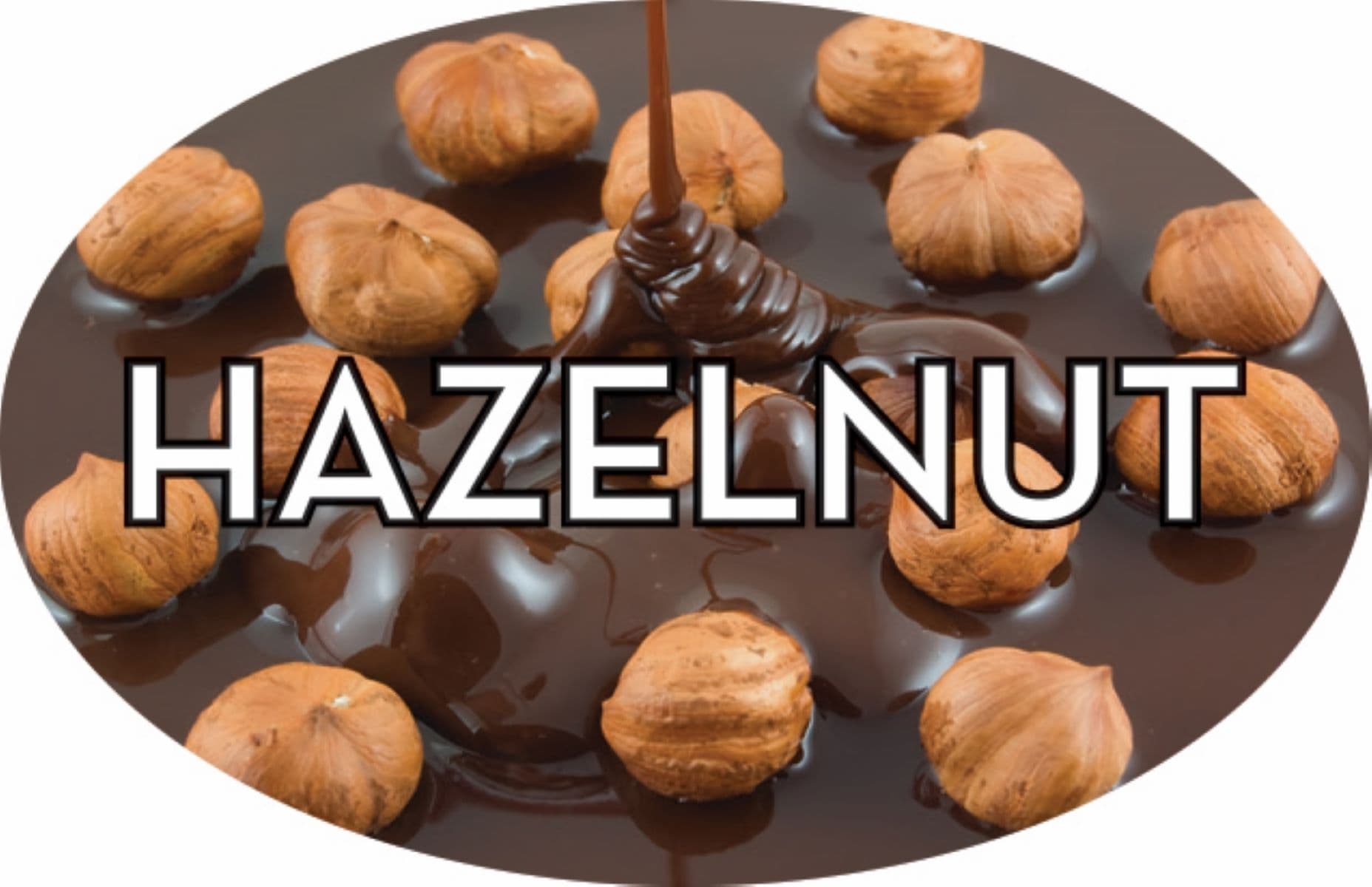 Hazelnut Bakery Flavor Label 1.25X2 IN Oval 4 Color Process 500 Count/Roll 5 Rolls/Sleeve