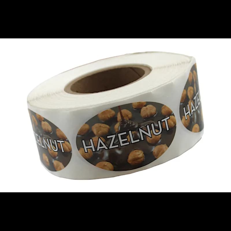 Hazelnut Bakery Flavor Label 1.25X2 IN Oval 4 Color Process 500 Count/Roll 5 Rolls/Sleeve