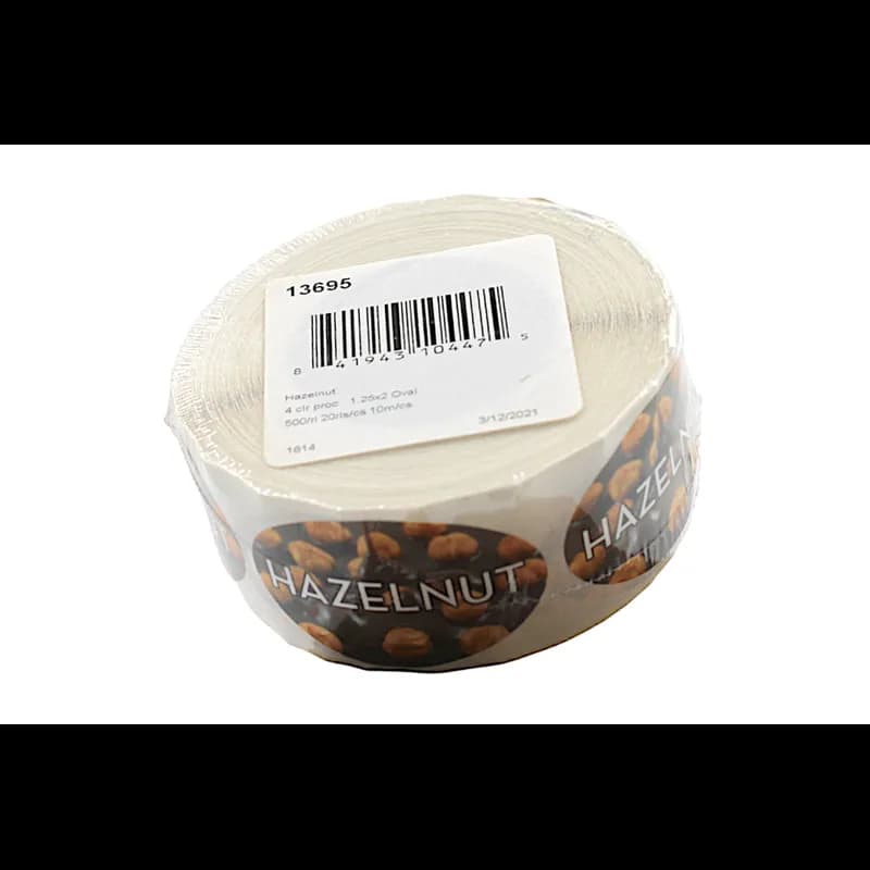Hazelnut Bakery Flavor Label 1.25X2 IN Oval 4 Color Process 500 Count/Roll 5 Rolls/Sleeve