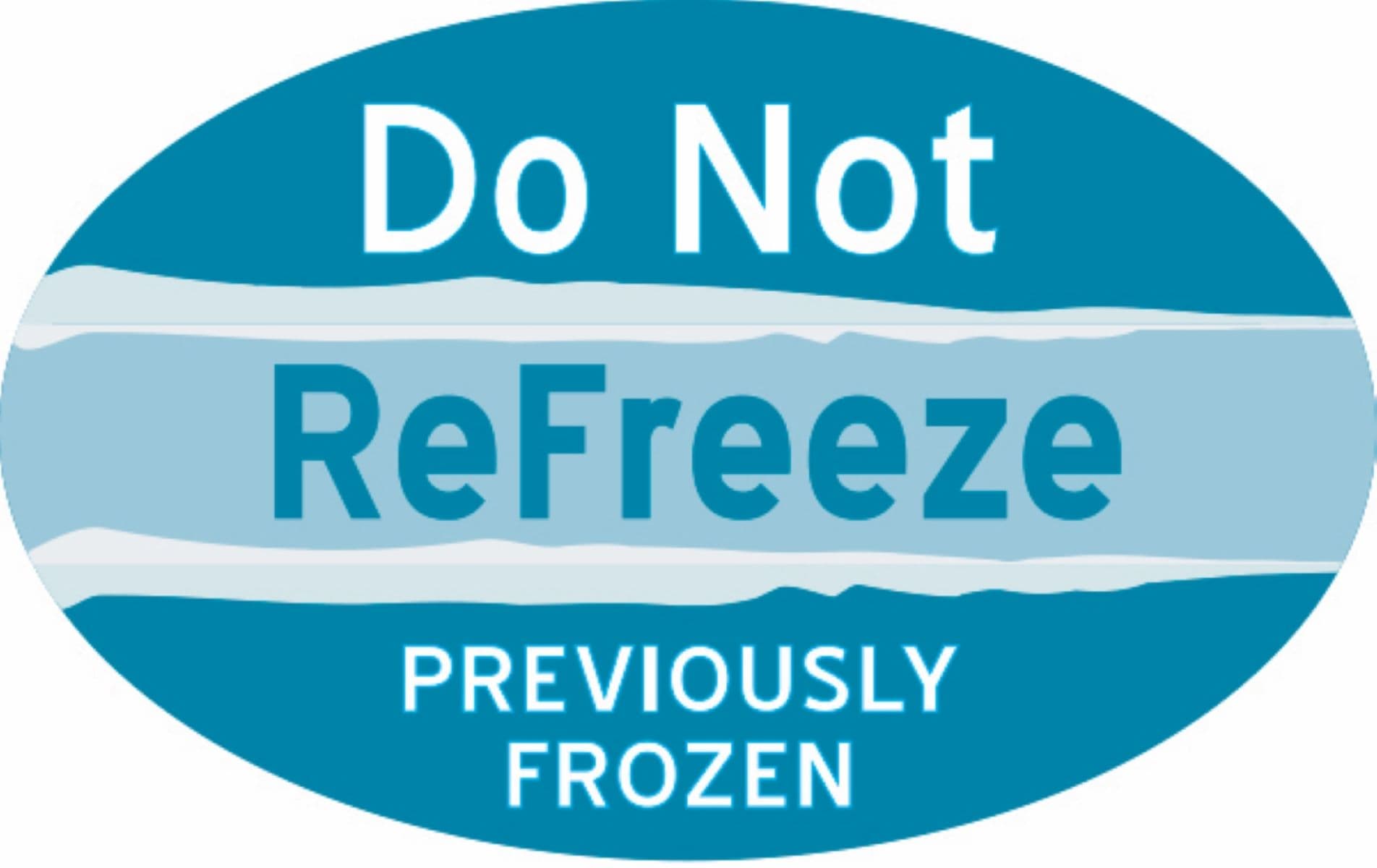 Do Not ReFreeze Previously Frozen Meat Flavor Label 1.25X2 IN Oval 4 Color Process 500 Count/Roll 5 Rolls/Sleeve