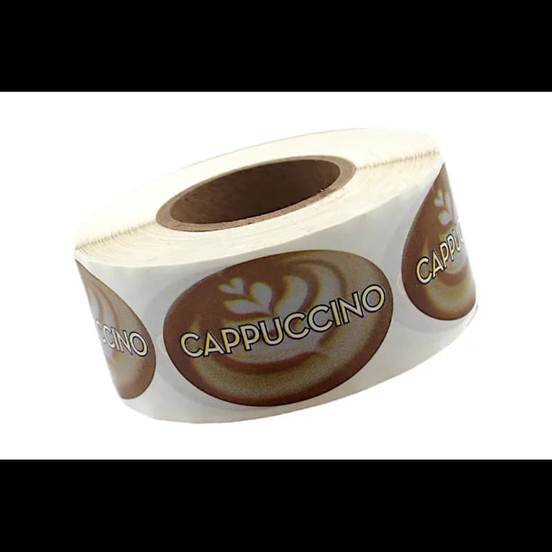 Cappuccino Bakery Flavor Label 1.25X2 IN Oval 4 Color Process 500 Count/Roll 20 Rolls/Case 10000 Count/Case
