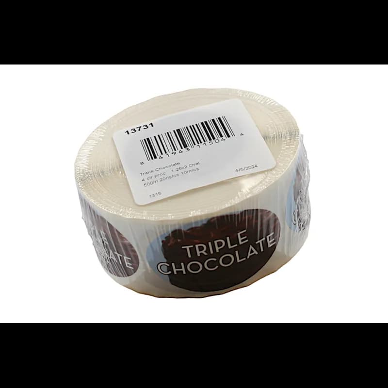 Triple Chocolate Bakery Flavor Label 1.25X2 IN Oval 4 Color Process 500 Count/Roll 20 Rolls/Case 10000 Count/Case