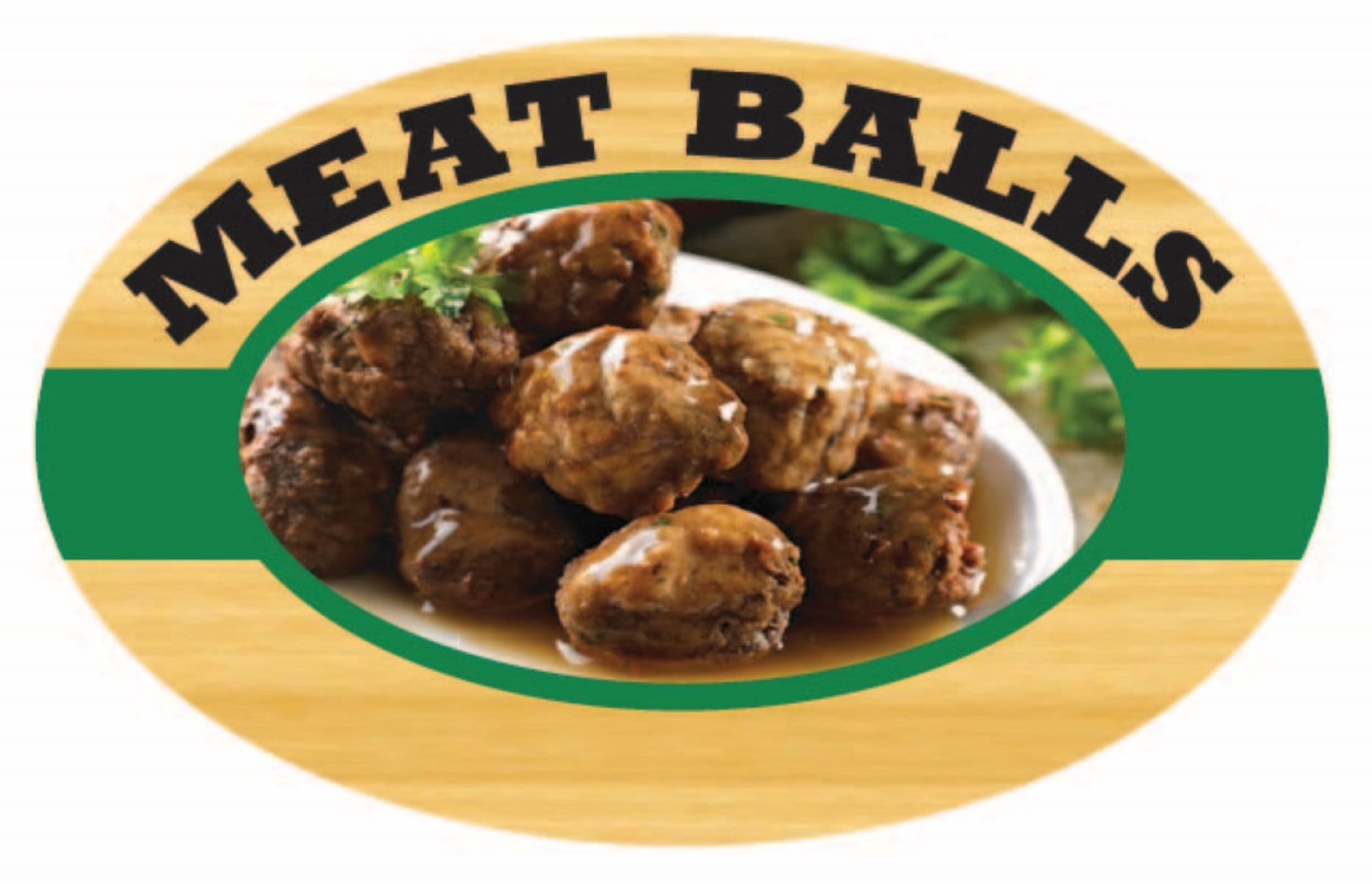 Meat Balls Meat Flavor Label 1.25X2 IN Oval 4 Color Process Count/Roll 20 Rolls/Case 10000 Count/Case