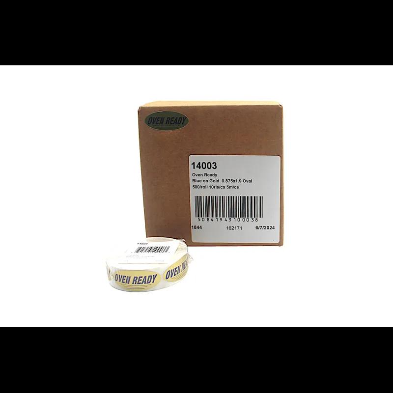 Oven Ready Meat Label 0.875X1.9 IN Blue Gold Oval 500 Count/Roll 10 Rolls/Case 5000 Count/Case