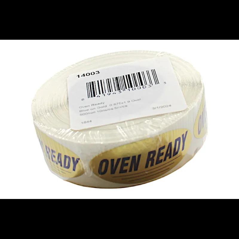Oven Ready Meat Label 0.875X1.9 IN Blue Gold Oval 500 Count/Roll 10 Rolls/Case 5000 Count/Case