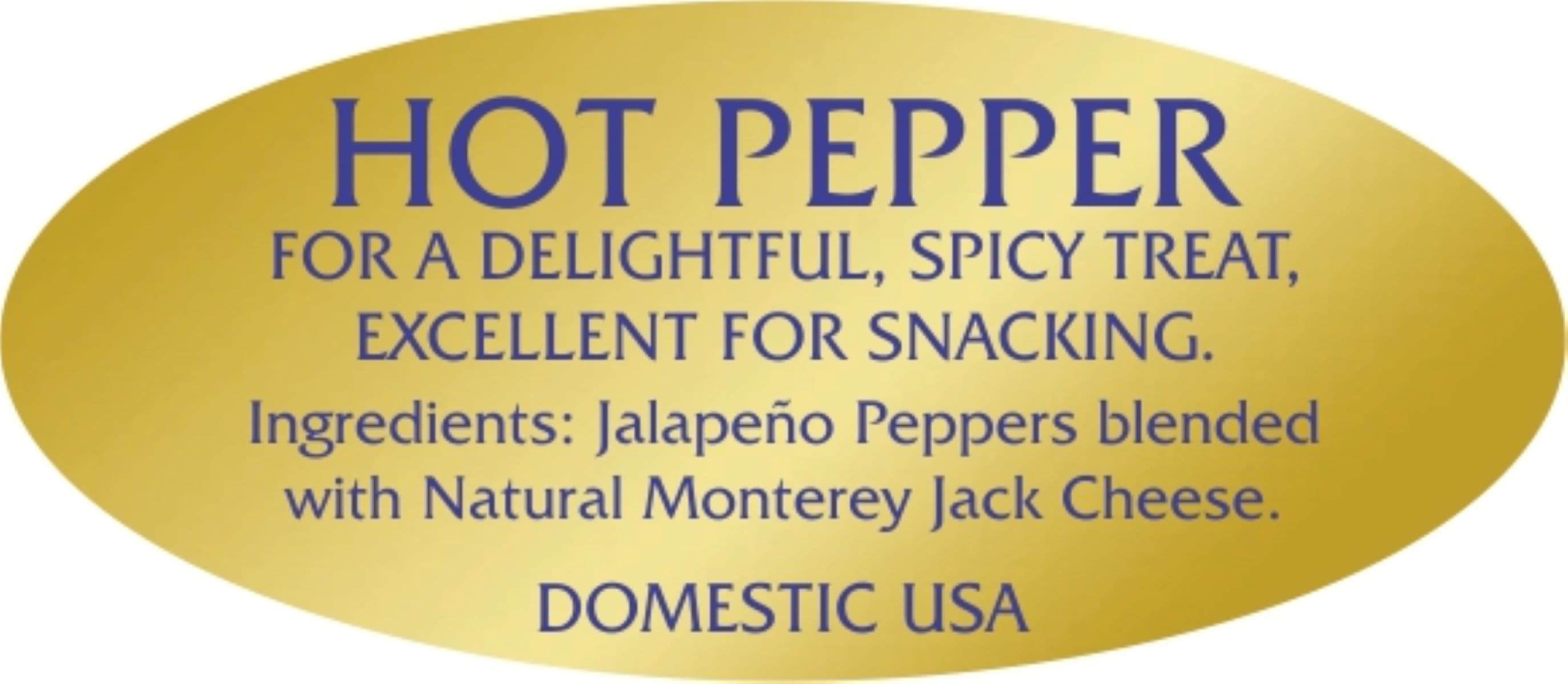 Hot Pepper Deli Label 0.875X1.9 IN Blue Gold Oval With Description 500 Count/Roll 10 Rolls/Case 5000 Count/Case