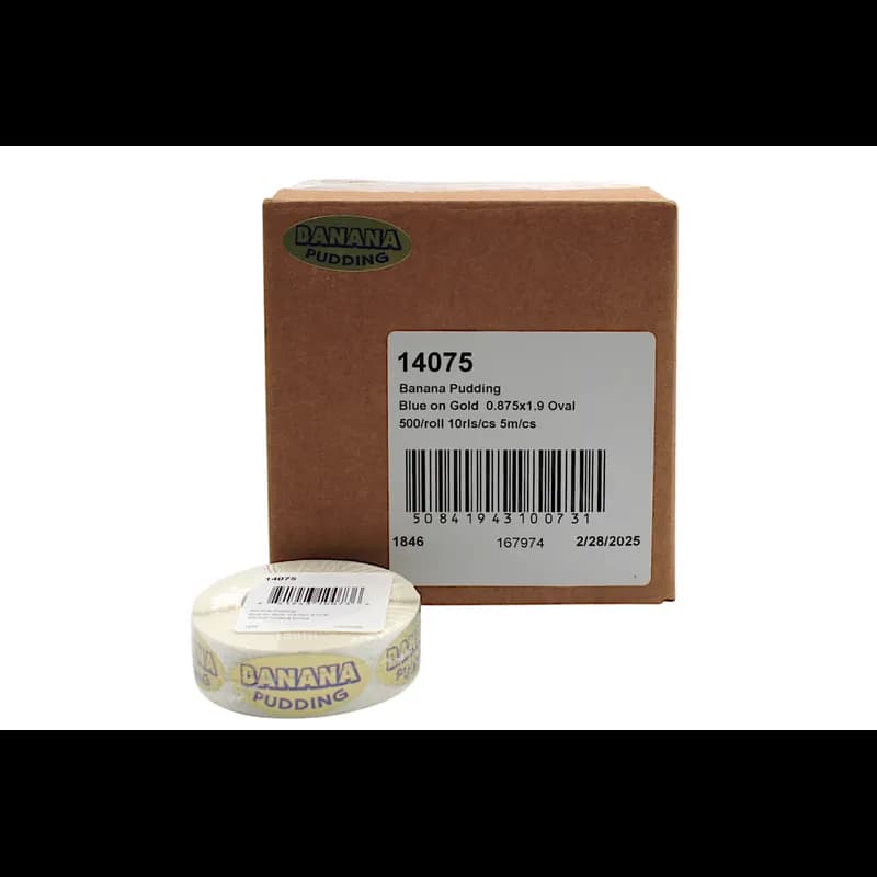 Banana Pudding Deli Label 0.875X1.9 IN Blue Gold Oval 500 Count/Roll 10 Rolls/Case 5000 Count/Case