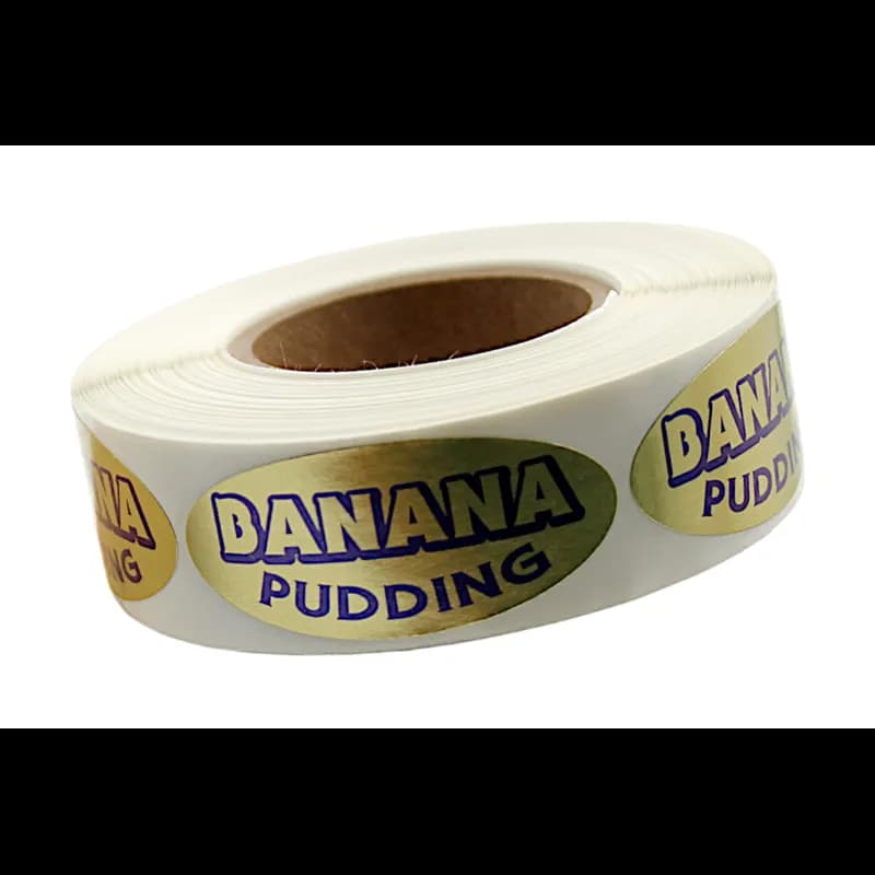 Banana Pudding Deli Label 0.875X1.9 IN Blue Gold Oval 500 Count/Roll 10 Rolls/Case 5000 Count/Case