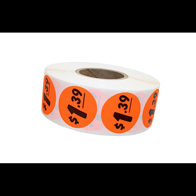 1.39 Price Label 1.25 IN Black Fluorescent Red Circle 1000 Count/Roll 50 Rolls/Case 50000 Count/Case