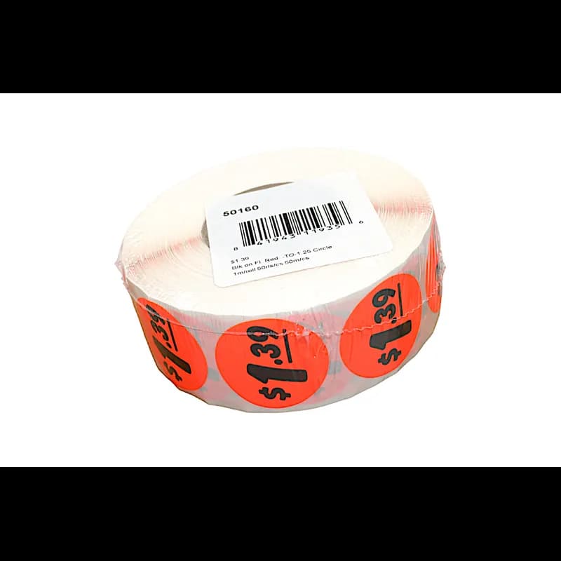 1.39 Price Label 1.25 IN Black Fluorescent Red Circle 1000 Count/Roll 50 Rolls/Case 50000 Count/Case
