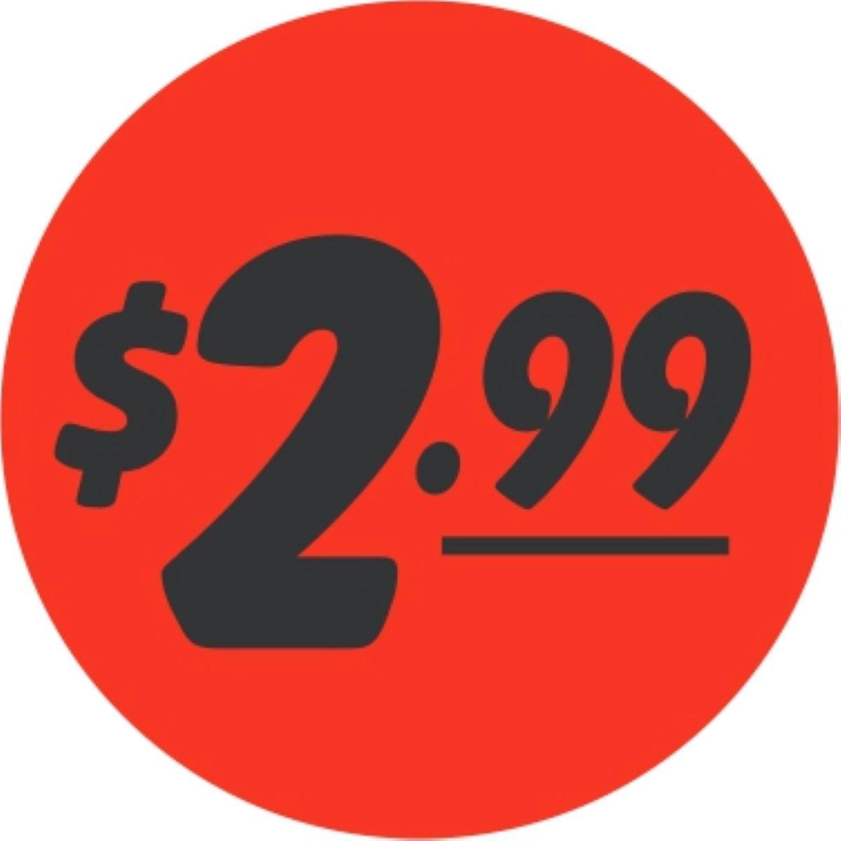 2.99 Price Label 1.25 IN Black Fluorescent Red Circle 1000 Count/Roll 50 Rolls/Case 50000 Count/Case