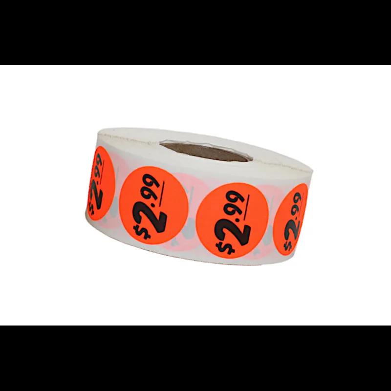 2.99 Price Label 1.25 IN Black Fluorescent Red Circle 1000 Count/Roll 50 Rolls/Case 50000 Count/Case