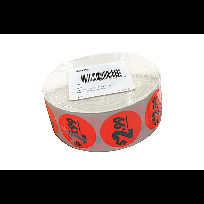 2.99 Price Label 1.25 IN Black Fluorescent Red Circle 1000 Count/Roll 50 Rolls/Case 50000 Count/Case
