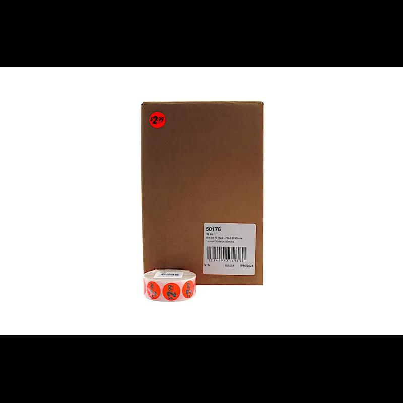 2.99 Price Label 1.25 IN Black Fluorescent Red Circle 1000 Count/Roll 50 Rolls/Case 50000 Count/Case