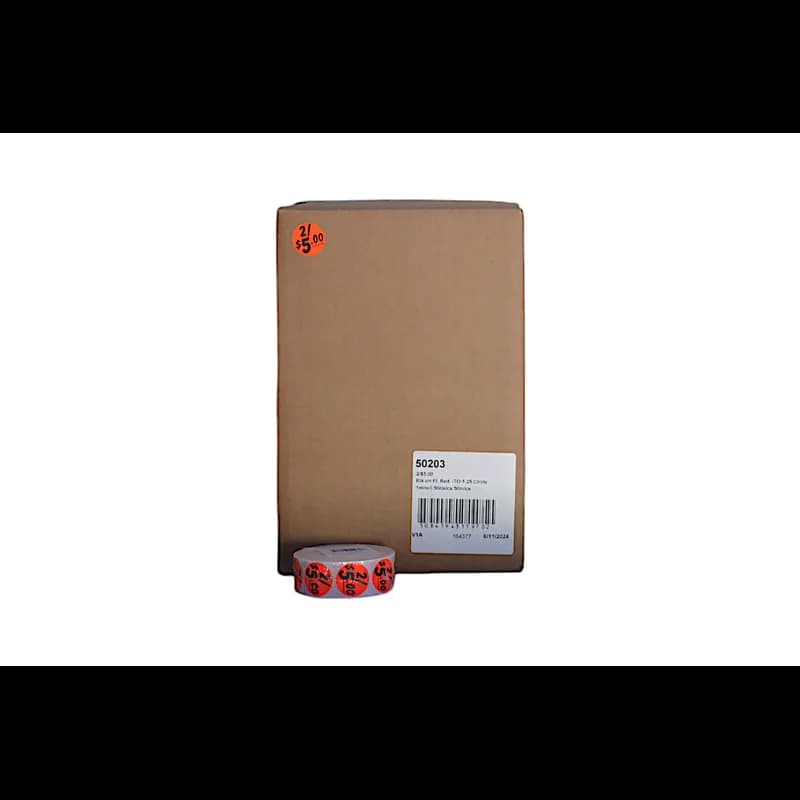 2/$5.00 Price Label 1.25 IN Black Fluorescent Red Circle 1000 Count/Roll 50 Rolls/Case 50000 Count/Case