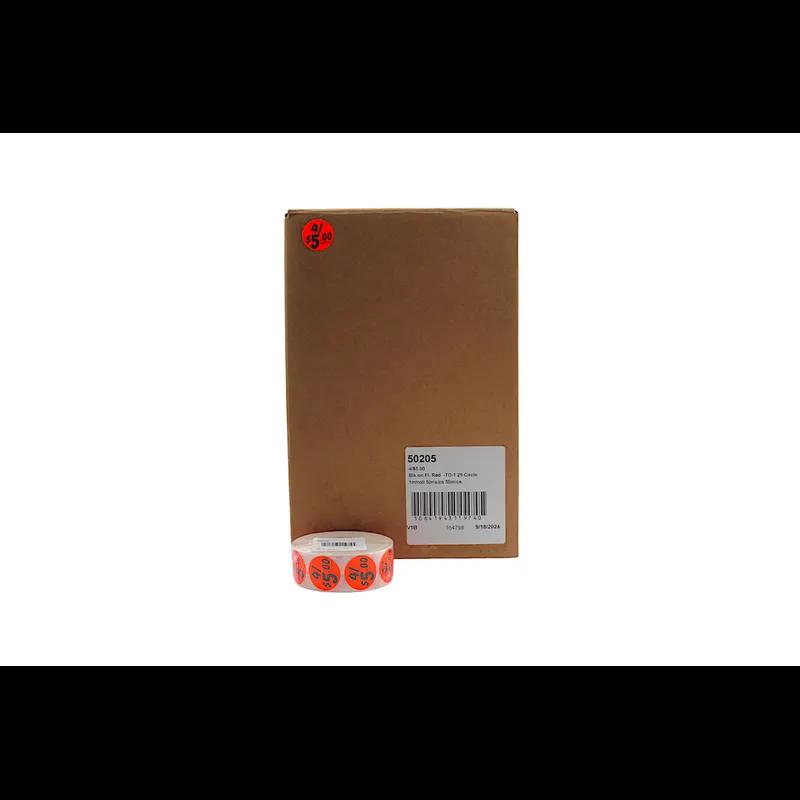 4/$5.00 Price Label 1.25 IN Black Fluorescent Red Circle 1000 Count/Roll 50 Rolls/Case 50000 Count/Case