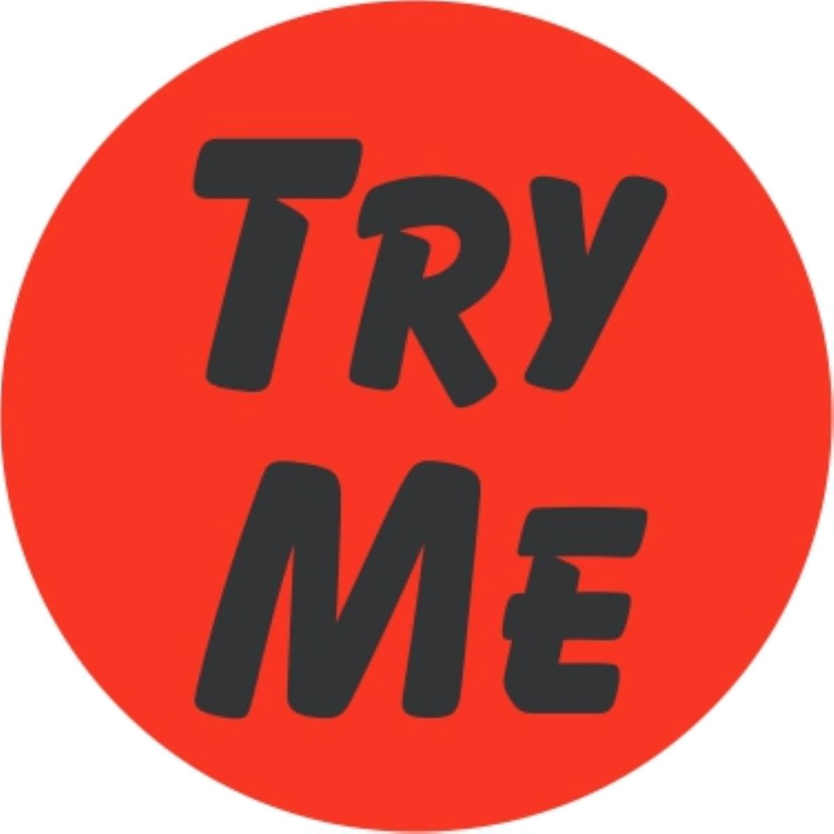 Try Me Label 1.25 IN Black Fluorescent Red Circle 1000 Count/Roll 50 Rolls/Case 50000 Count/Case