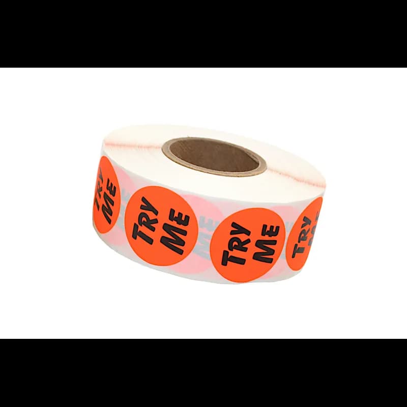 Try Me Label 1.25 IN Black Fluorescent Red Circle 1000 Count/Roll 50 Rolls/Case 50000 Count/Case