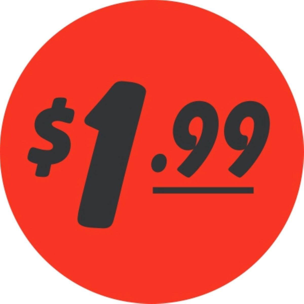 1.99 Promo Price Label 1.5 IN Black Fluorescent Red Circle 1000 Count/Roll 50 Rolls/Case 50000 Count/Case