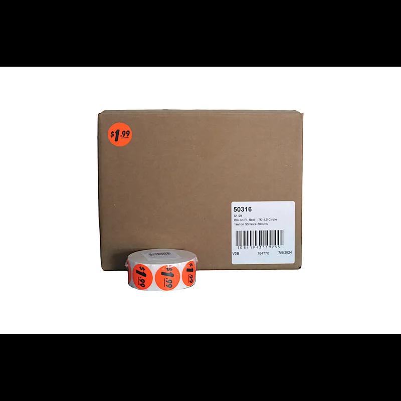 1.99 Promo Price Label 1.5 IN Black Fluorescent Red Circle 1000 Count/Roll 50 Rolls/Case 50000 Count/Case