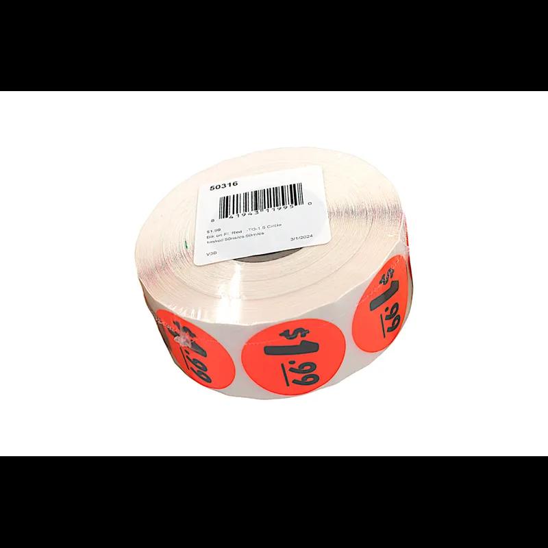1.99 Promo Price Label 1.5 IN Black Fluorescent Red Circle 1000 Count/Roll 50 Rolls/Case 50000 Count/Case
