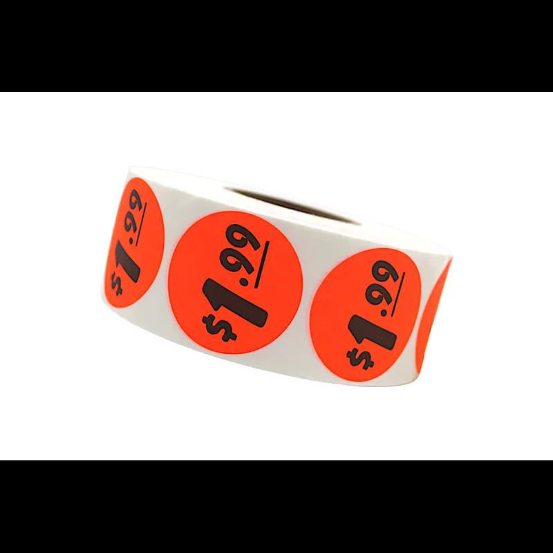 1.99 Promo Price Label 1.5 IN Black Fluorescent Red Circle 1000 Count/Roll 50 Rolls/Case 50000 Count/Case