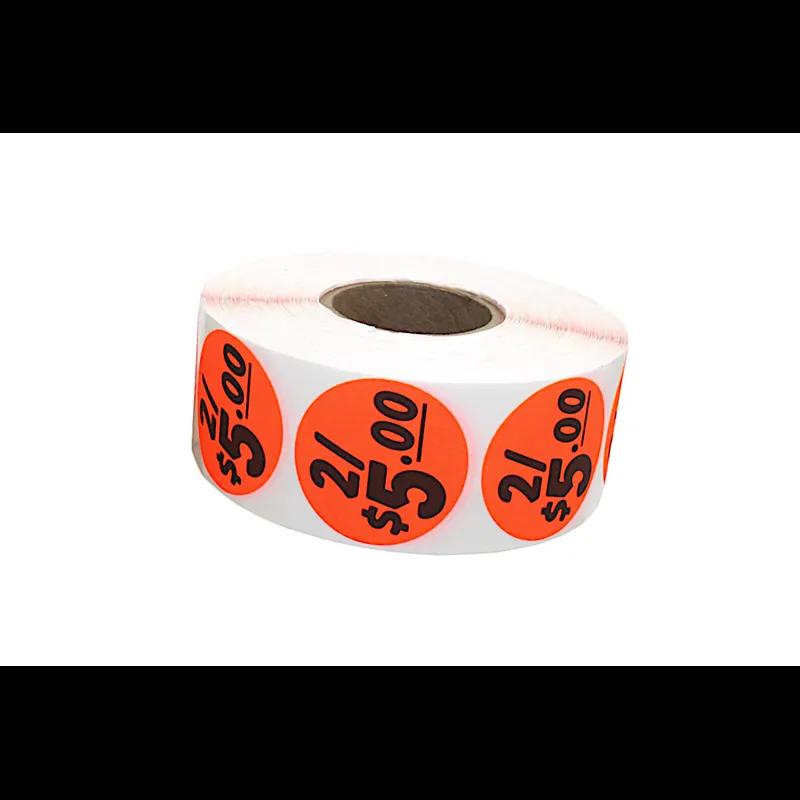 2/$5.00 Price Label 1.5 IN Black Fluorescent Red Circle 1000 Count/Roll 50 Rolls/Case 50000 Count/Case