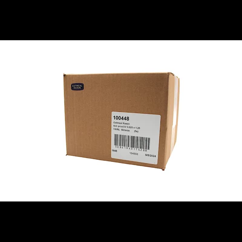 Oatmeal Raisin Bakery Flavor Label 0.625X1.25 IN 4 Color Process UV 1000 Count/Roll 50 Rolls/Case 50000 Count/Case