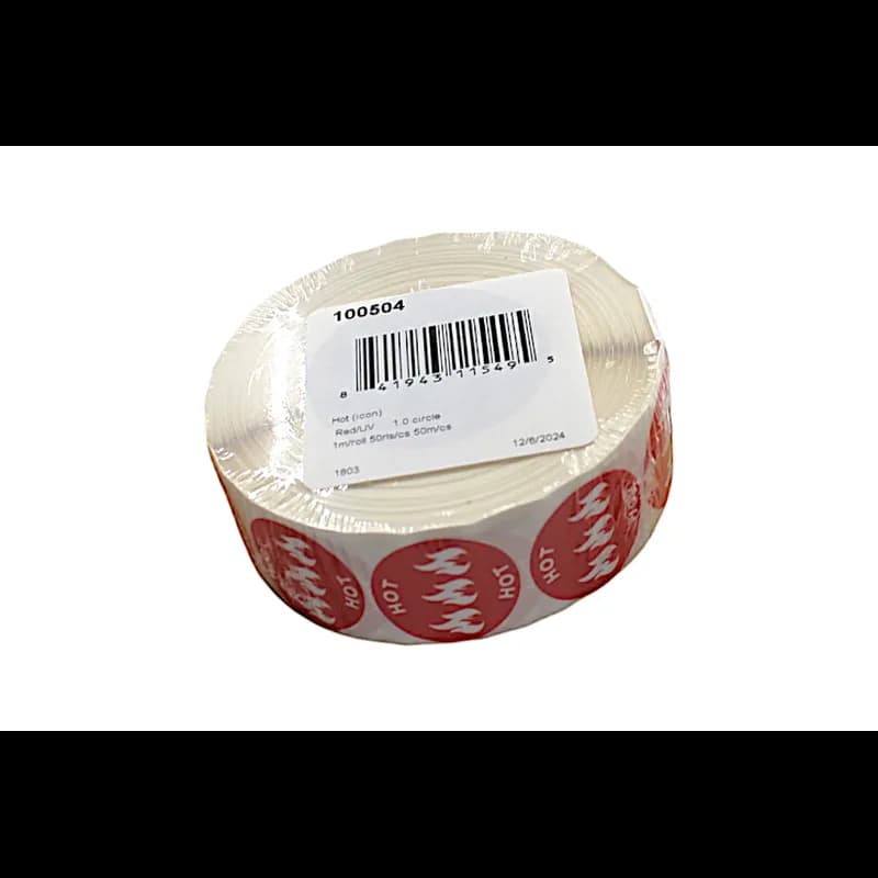 Hot Deli Label 1 IN Red Icon Circle UV 1000 Count/Roll 50 Rolls/Case 50000 Count/Case