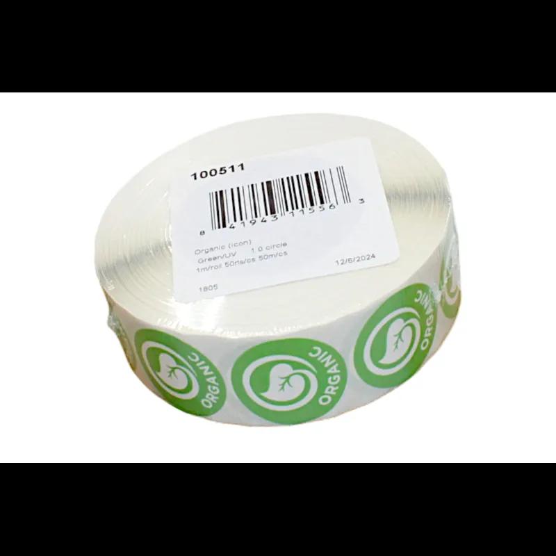 Organic Produce Label 1 IN Green Icon Circle UV 1000 Count/Roll 50 Rolls/Case 50000 Count/Case