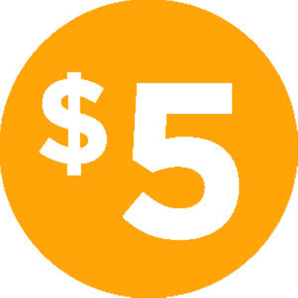 5 Promo Price Label 1 IN Orange Icon Circle UV 1000 Count/Roll 50 Rolls/Case 50000 Count/Case