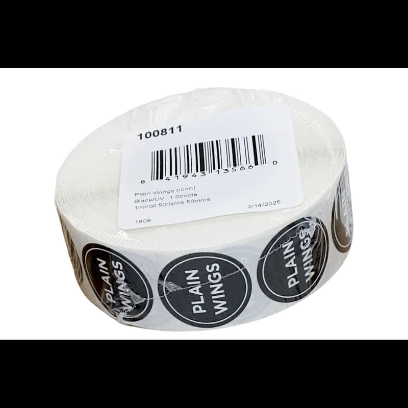 Plain Wings Deli Label 1 IN Black Icon Circle UV 1000 Count/Roll 50 Rolls/Case 50000 Count/Case