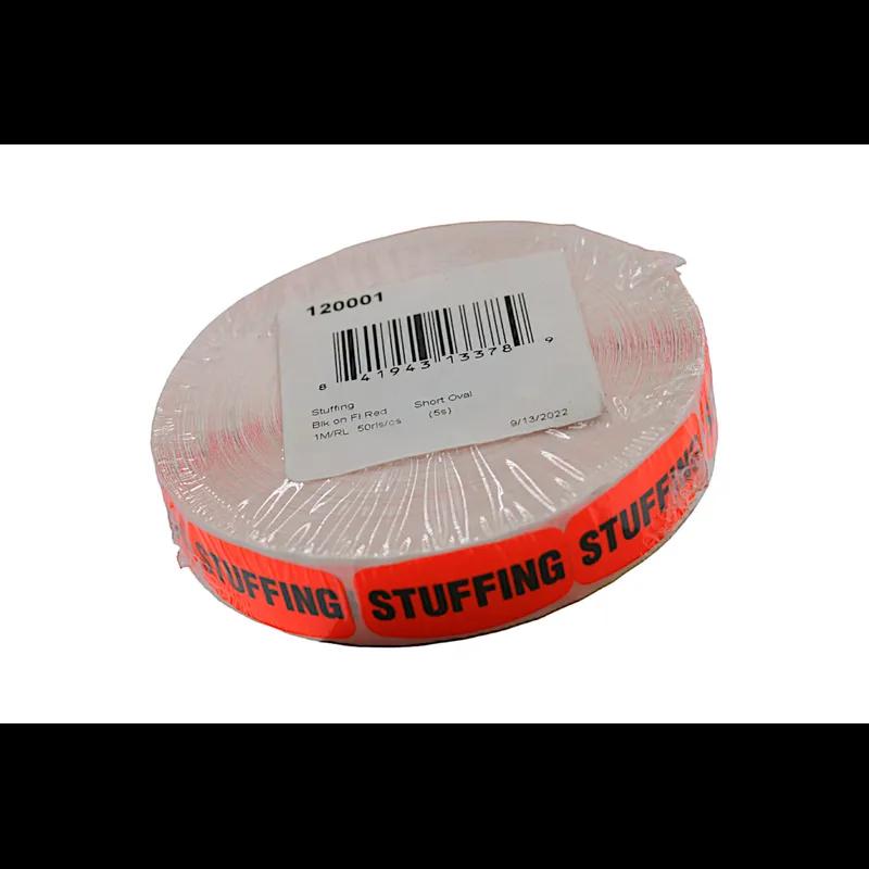 Stuffing Label 0.625X1.25 IN Black Fluorescent Red Short Oval 1000 Count/Roll 50 Rolls/Case 50000 Count/Case