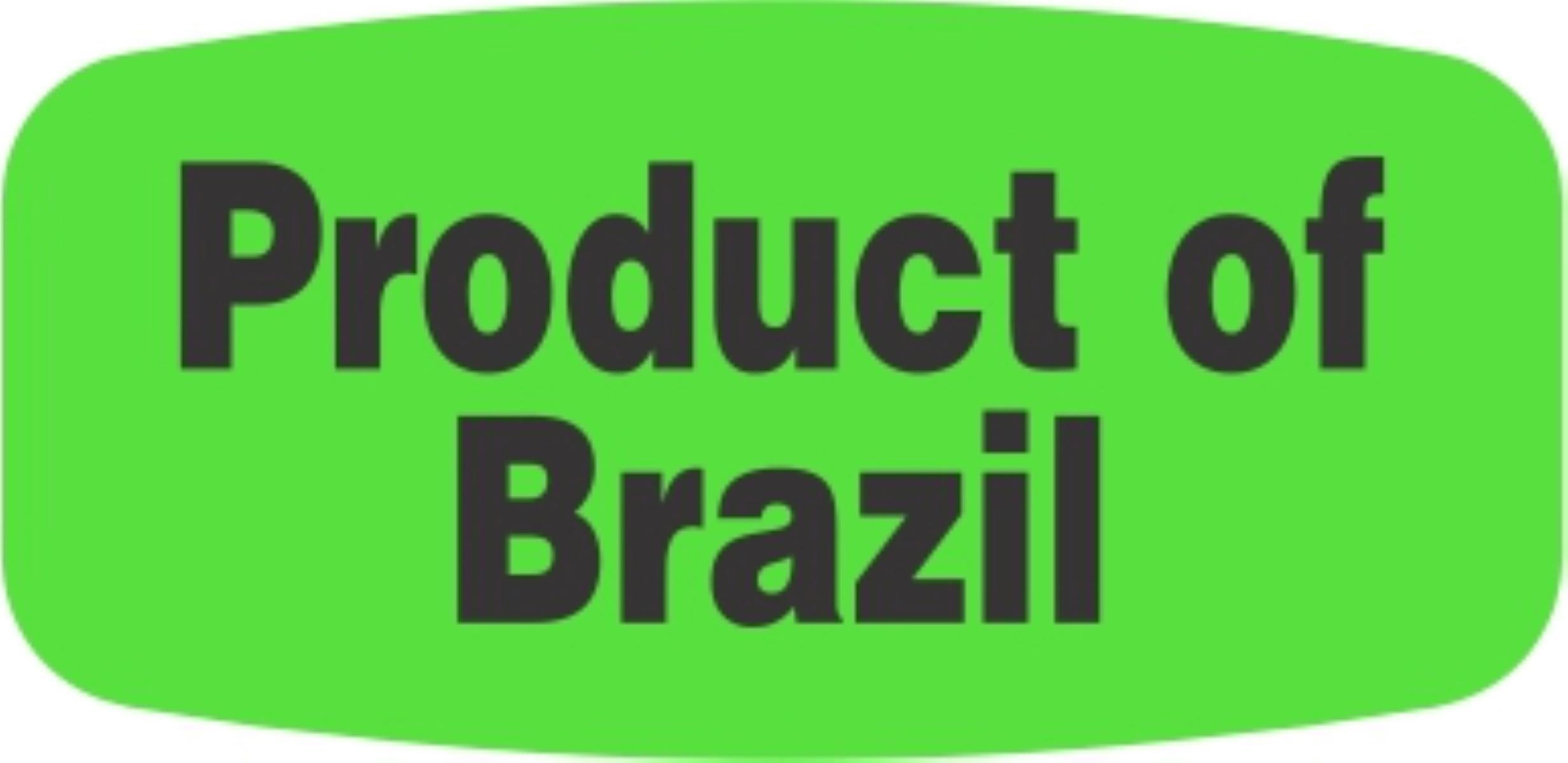 Product of Brazil Origin Label Black Fluorescent Green Short Oval 1000 Count/Roll 60 Rolls/Case 60000 Count/Case