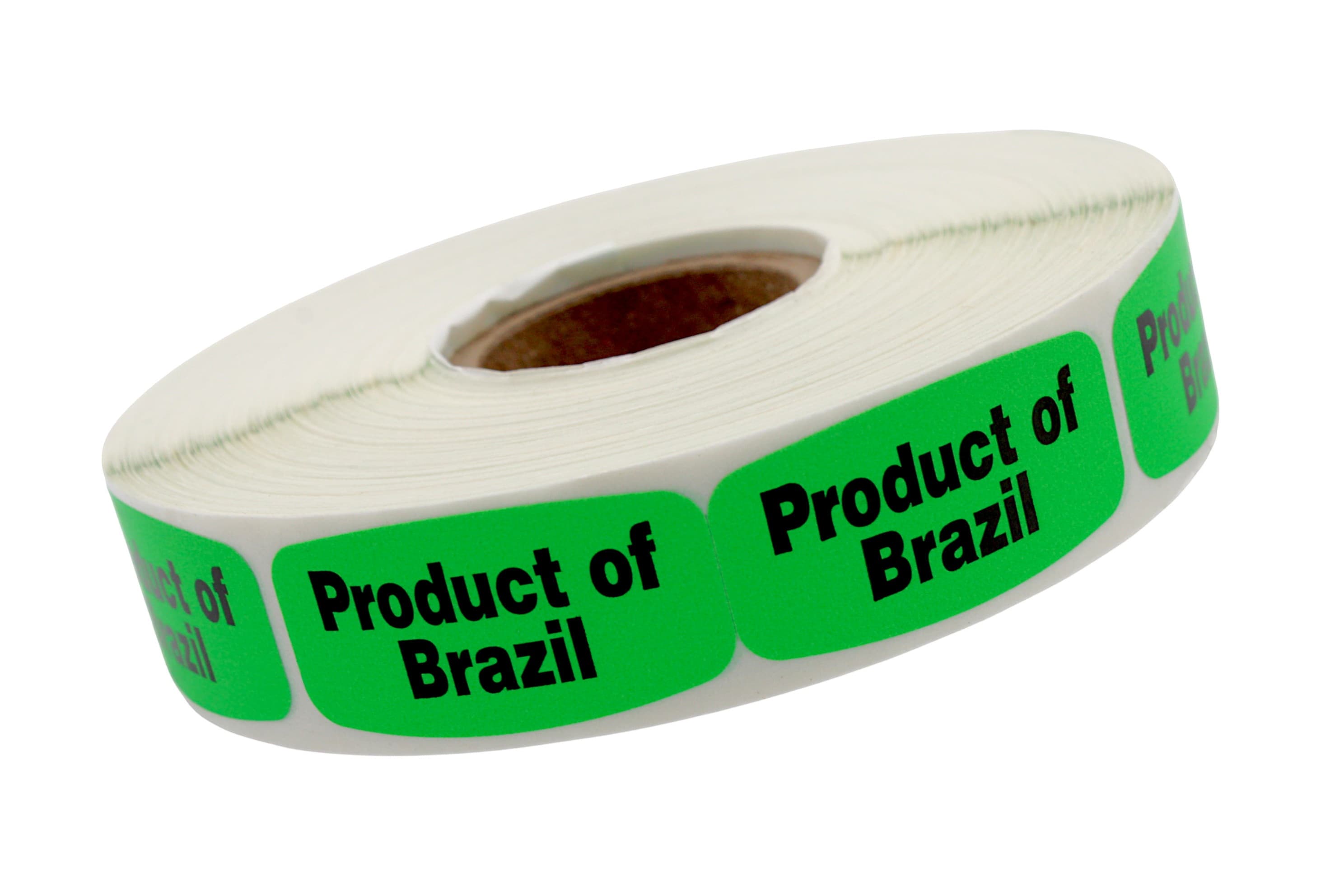 Product of Brazil Origin Label Black Fluorescent Green Short Oval 1000 Count/Roll 60 Rolls/Case 60000 Count/Case