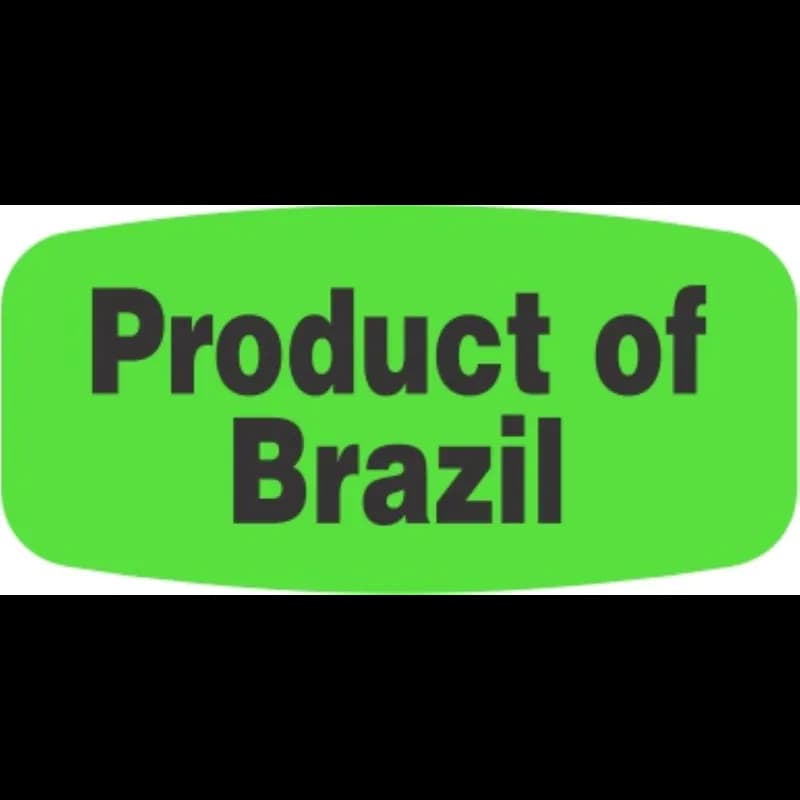 Product of Brazil Origin Label Black Fluorescent Green Short Oval 1000 Count/Roll 60 Rolls/Case 60000 Count/Case