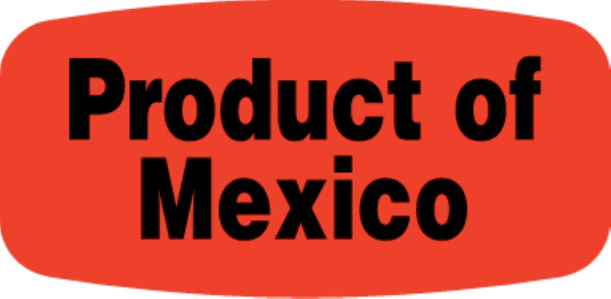 Product of Mexico Origin Label 0.625X1.25 IN Black Fluorescent Red Short Oval 1000 Count/Roll 50 Rolls/Case
