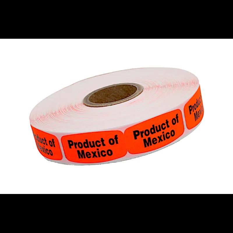 Product of Mexico Origin Label 0.625X1.25 IN Black Fluorescent Red Short Oval 1000 Count/Roll 50 Rolls/Case